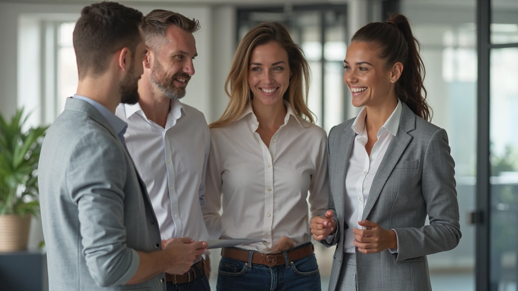 Diverse team in samenwerking, positieve communicatie, professioneel vertrouwen