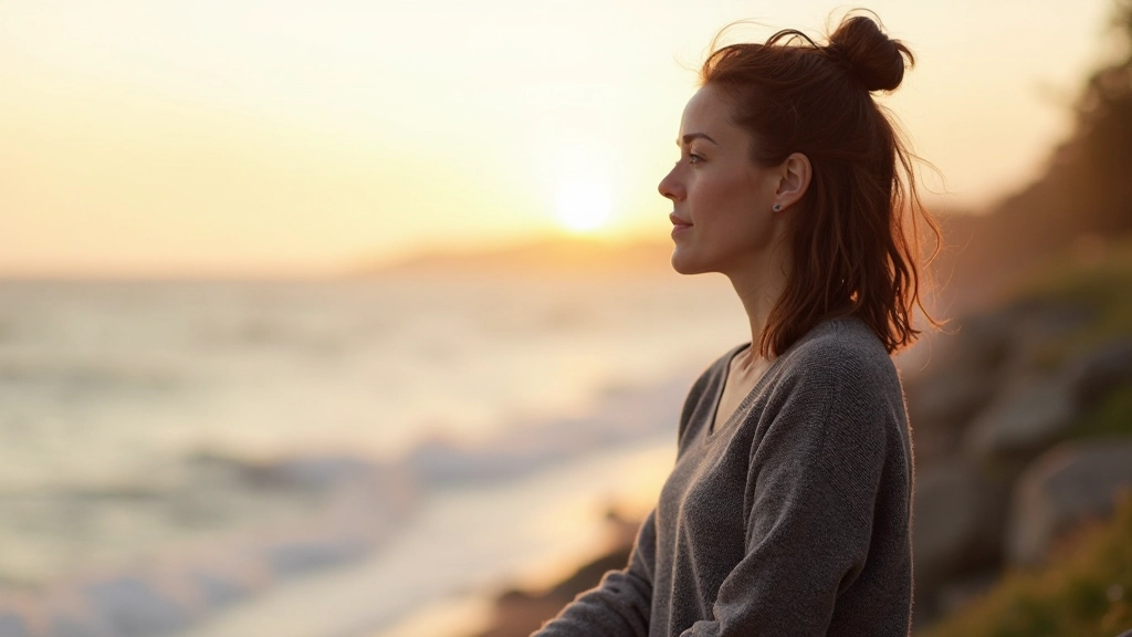 Persoon kijkt naar de zee of natuur met overweldigende gevoelens van rust en introspectie